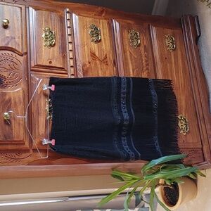 🍁Women's Ann Taylor Black Beaded Skirt with Fringe